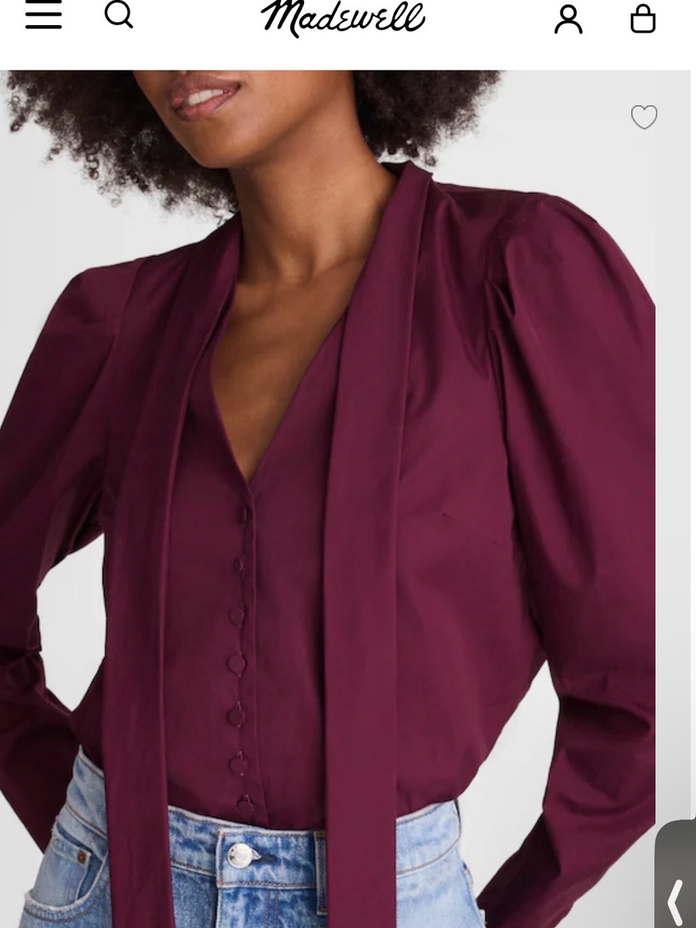 Madewell Women's Deep Plum Tie-Neck Button Front Blouse
